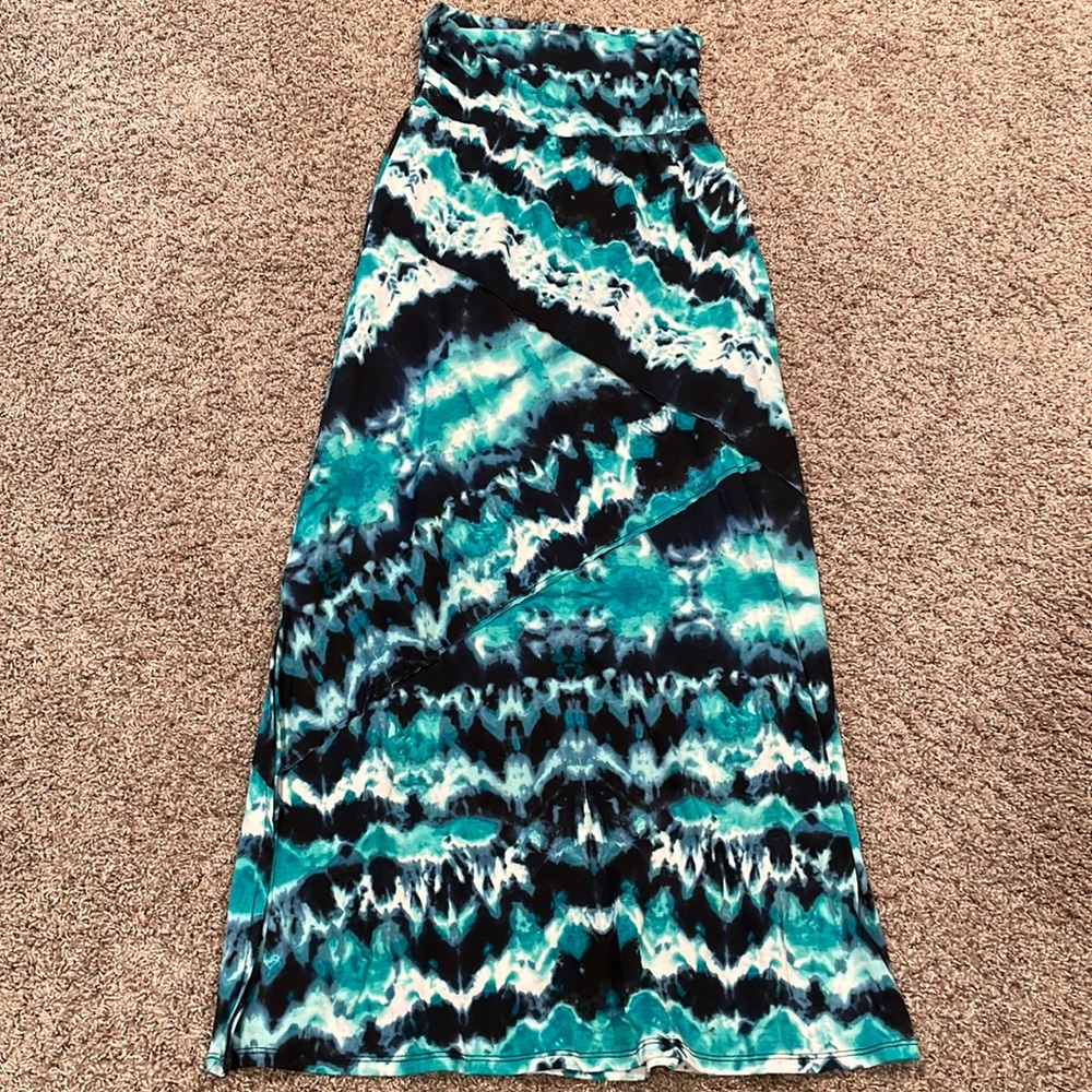 Blue tie-dye stretchy skirt maxi